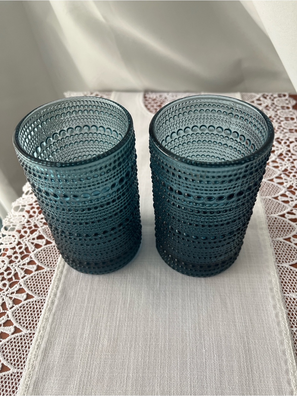 Vintage-Inspired Blue Hobnail Drinking Glasses Set of 4